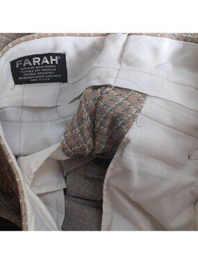 29x31 True Vintage Pants Farah Houndstooth Disco Tan/Blue 70's Polyester Flare
